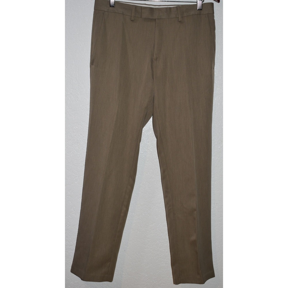 Kenneth Cole Reaction Mens Dress Pants 32x30 Taupe Brown Flat Front Trousers‎